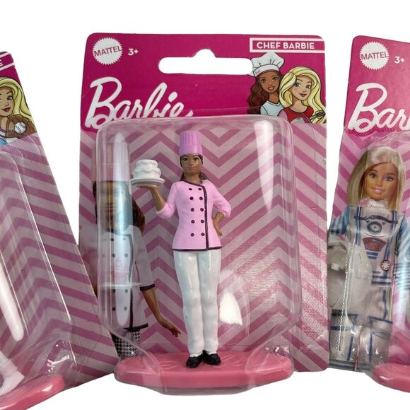 3 Pc Mattel Barbie Figurines u Astronaut Barbie Baseball Barbie Chef Barbie NEW - Picture 3 of 4
